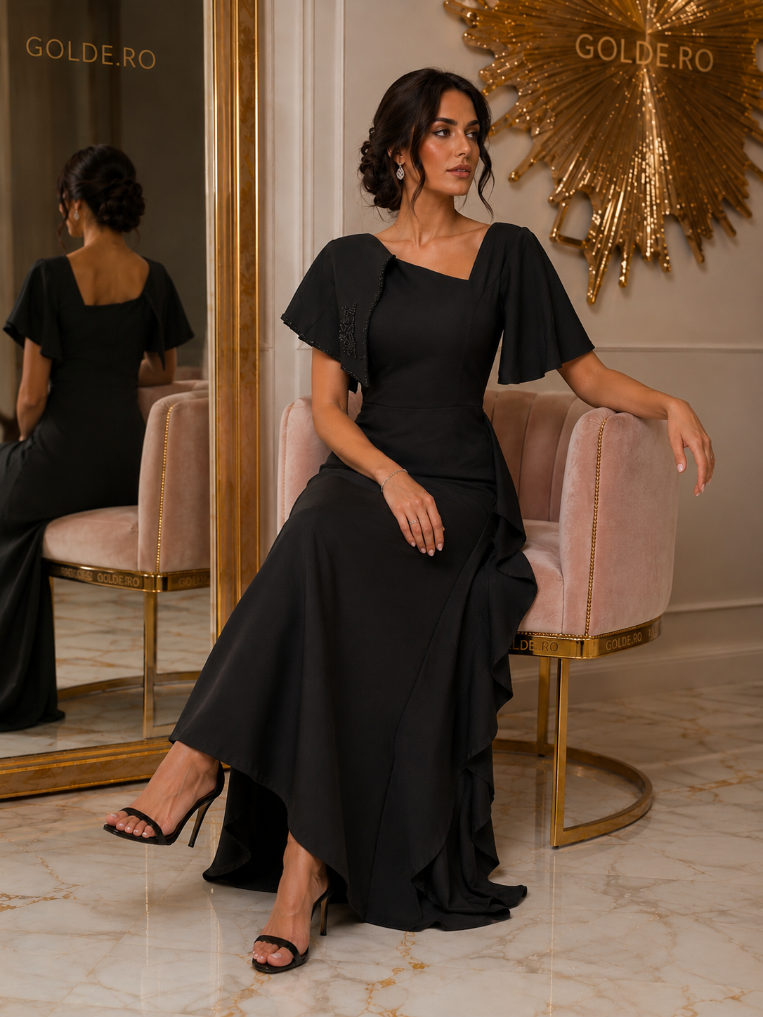 Rochie Lungă Elegantă Neagră Noir Éclipse