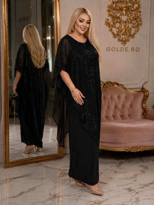 Rochie Elegantă Lunga Neagră Luxury cu Paiete Fine