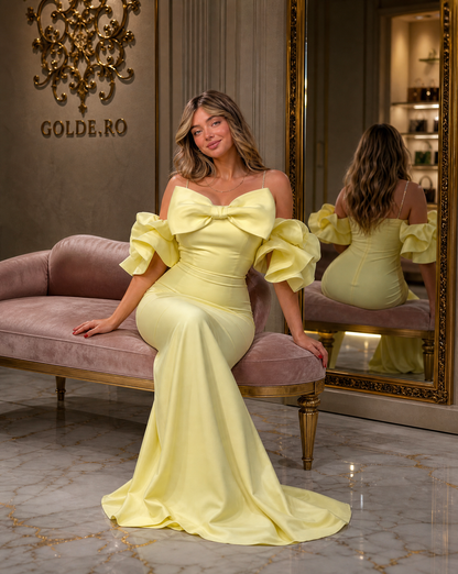 Rochie sirena galbena GOLDE - asezata