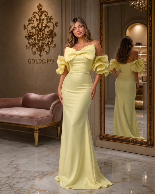 Rochie sirena galbena GOLDE - vedere din fata
