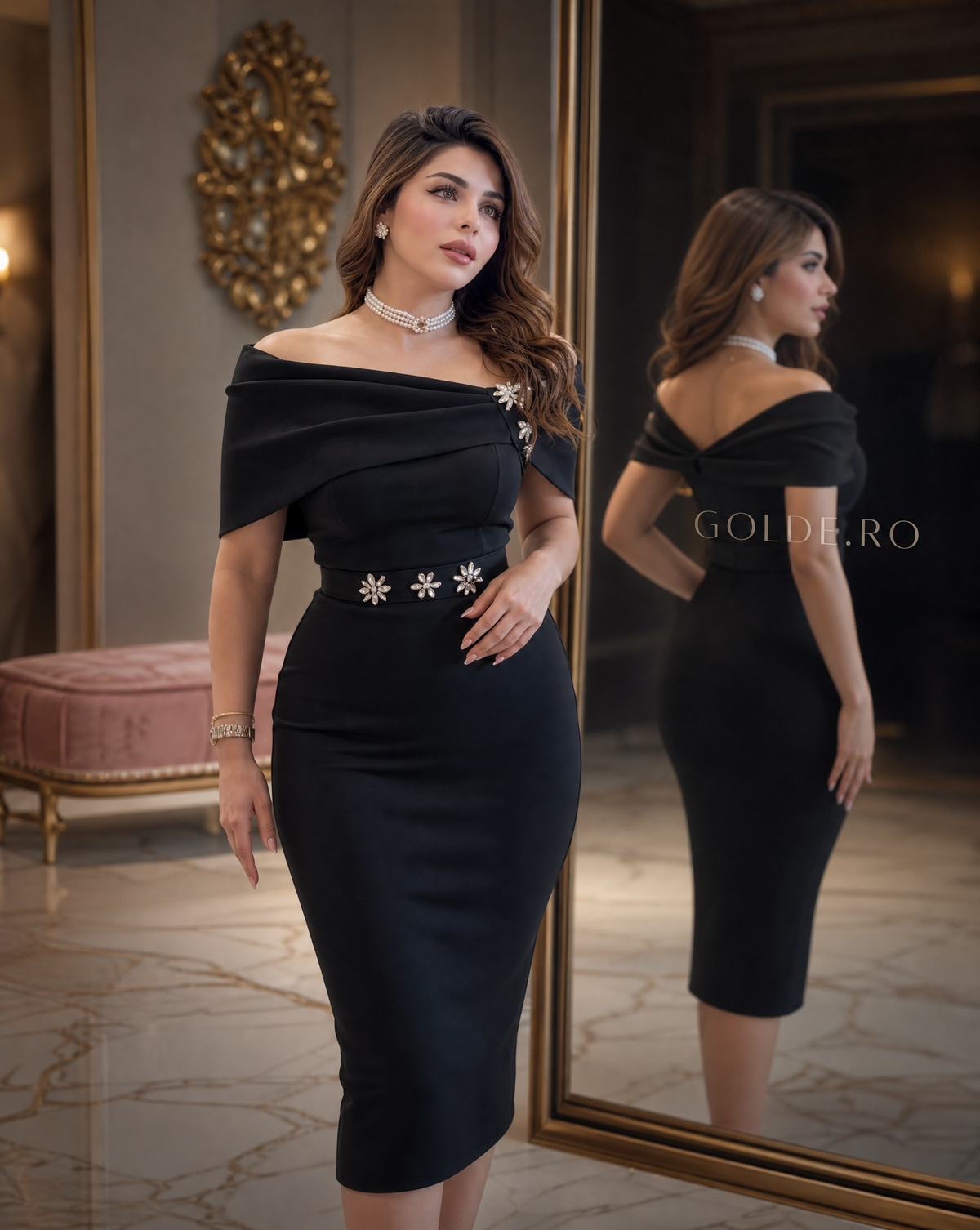 Rochie bodycon neagra GOLDE - vedere laterala