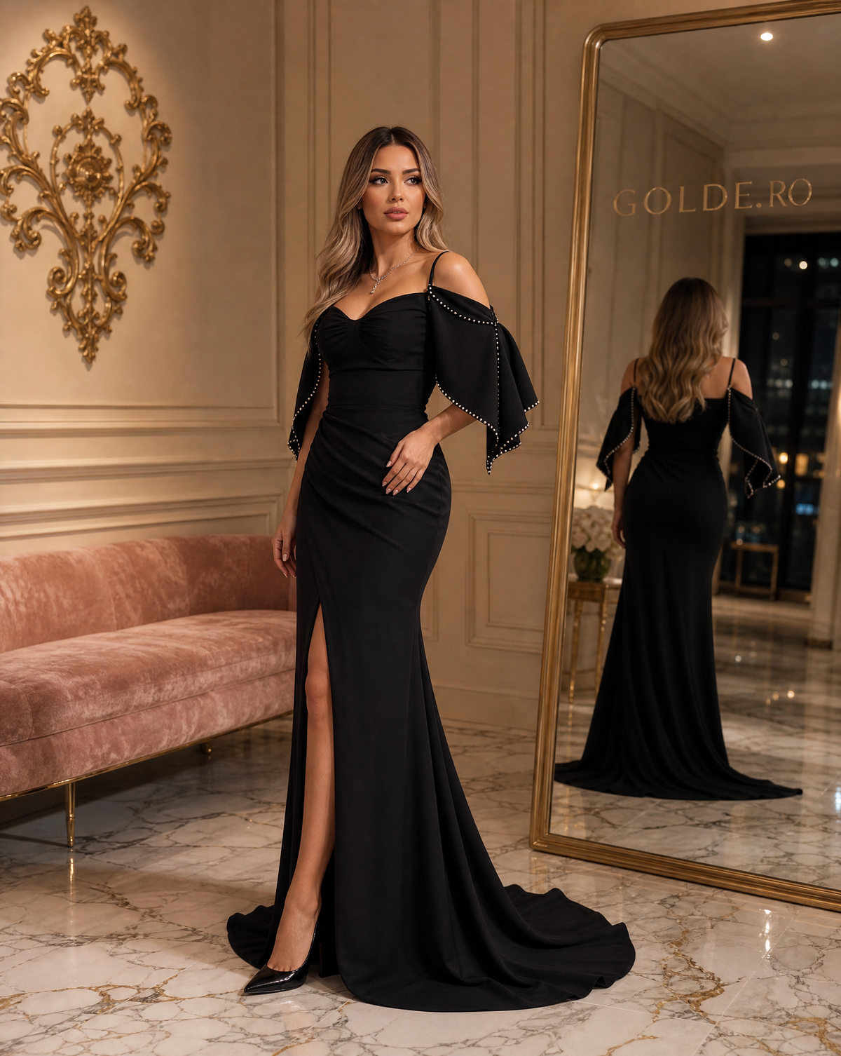 Rochie de seara neagra GOLDE - vedere laterala