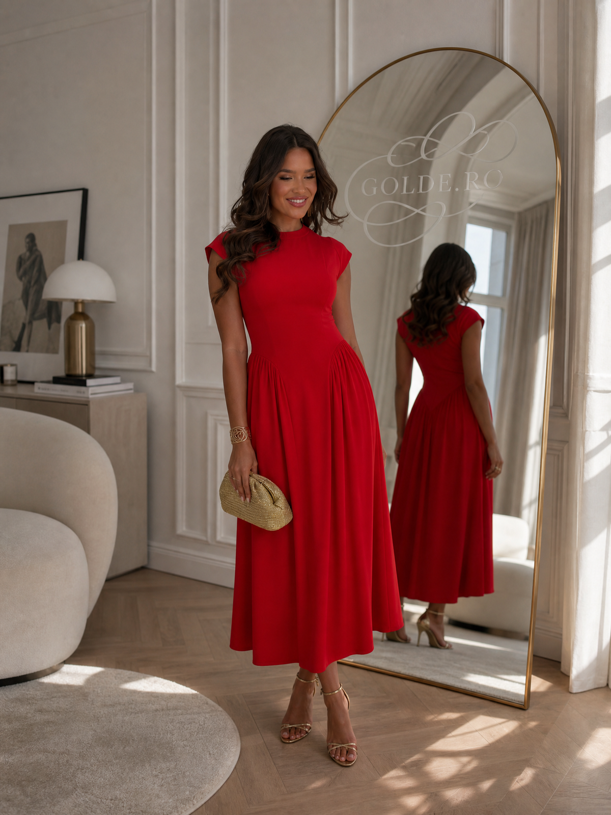 Rochie maxi roșie GOLDÉ - vedere frontală