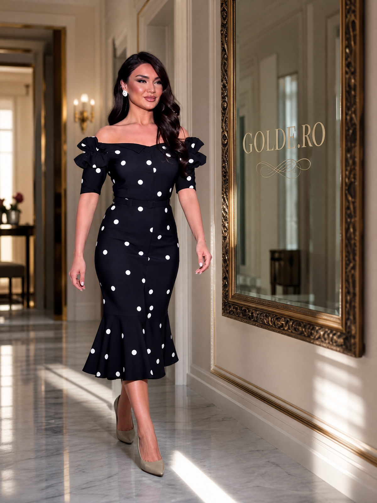 Rochie negru cu buline albe GOLDÉ - profil
