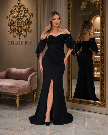 Rochie de seara neagra GOLDE - vedere din fata
