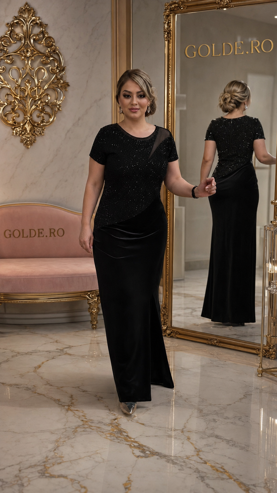 Rochie Lungă Elegantă Neagră cu Paiete Éclipse Glamour