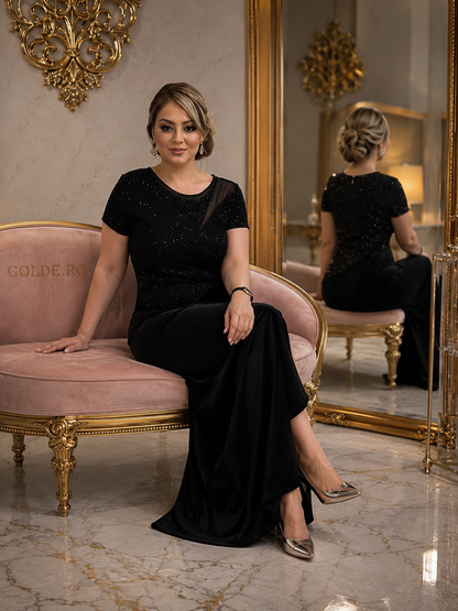 Rochie Lungă Elegantă Neagră cu Paiete Éclipse Glamour